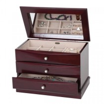 Women's Wood Jewelry Box, 2 Drawers, Interior Mirror Jewel Box Storage