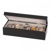 5 Compartment Wooden Watch Box, Java Finish, Interior Mirror, Padded