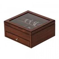 Antique Finish, Wooden Jewelry Box, Glass Top, Watch & Bracelet Roll