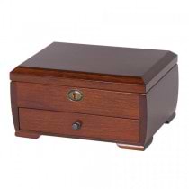 Wooden Jewelry Box Walnut Finish, Interior Mirror, Ring Rolls, Storage