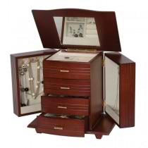 Wooden Jewelry Box, Walnut Finish, Footed Base, Jewel Chest & Storage
