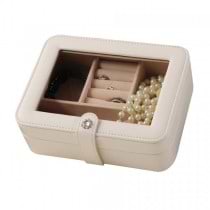 Ivory Faux Leather Jewelry Box, 3 Sections, Clear Lid, Jewel Case