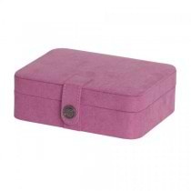 Pink Fabric Jewelry Box with Lift Out Tray, Ring Rolls, Home/Travel