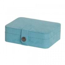 Aqua Fabric Jewelry Box with Lift Out Tray, Ring Rolls, Home/Travel