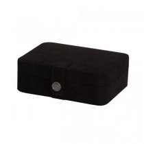 Black Fabric Jewelry Box with Lift Out Tray, Ring Rolls, Home/Travel