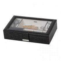 Dresser Top Valet in Black Croco Faux Leather. Safe Jewelry Storage
