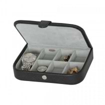 Men's Travel Case for Cufflinks, Watches, Rings in Black Faux Leather
