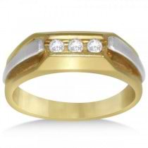 Men's Diamond Accented 3 Stone Wedding Band in 14k Two Tone Gold (0.25ct)