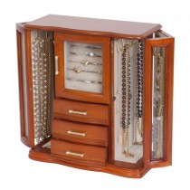 Upright Wooden Jewelry Box in Walnut Finish. Jewel Chest & Storage