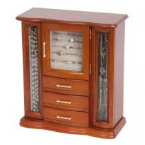 Upright Wooden Jewelry Box in Walnut Finish. Jewel Chest & Storage