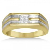 Men's Princess Cut Invisible Set Wedding Band in 14k Two Tone Gold (0.29ct)