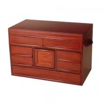 Walnut Finish Wooden Jewelry Box. Drawers, Ring Rolls, Necklace Hooks