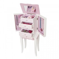 Girl's First Jewelry Armoire w/ Pink & White Scroll Pattern Drawers