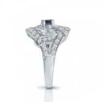 Blue Sapphire & Diamond Filigree Fashion Ring 18k White Gold (0.71ct)