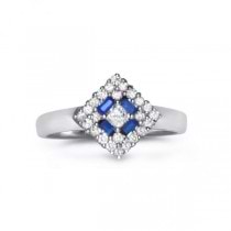 Diamond & Blue Sapphire Square Engagement Ring 14k White Gold (0.75ct)