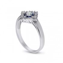 Diamond & Blue Sapphire Square Engagement Ring 14k White Gold (0.75ct)