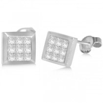 Diamond Invisible Set Princess Stud Earrings in 14k White Gold (0.86ct)