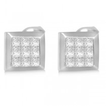 Diamond Invisible Set Princess Stud Earrings in 14k White Gold (0.86ct)