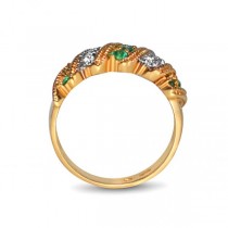 Diamond & Emerald Vintage Style Wedding Band 14k Yellow Gold (0.60ct)