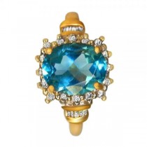 Oval Cut Blue Topaz & Diamond Cocktail Ring 14k Yellow Gold (2.51ct)