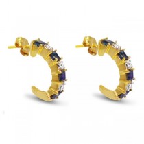 Diamond & Blue Sapphire Huggie Earrings in 14k Yellow Gold (0.85ct)