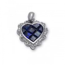 Diamond & Blue Sapphire Necklace Pendant in 14k White Gold (1.00ct)