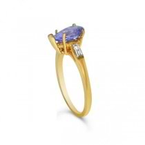 3 Stone Diamond & Tanzanite Engagement Ring 14k Yellow Gold (1.50ct)
