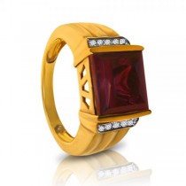 Square Genuine Garnet and Diamond Ring for Men 14k Yellow Gold 6.20ctw