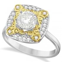 Diamond Accented Floral Engagement Ring in 14k Two Tone Gold (1.20ct)