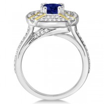 Diamond Blue Sapphire Double Halo Engagement Ring 14k Two Tone Gold (1.75ct)