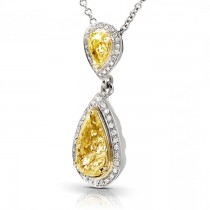 Fancy Pear Yellow Diamond Pendant Necklace 18k Two-Tone Gold (1.88ct)