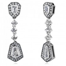 Tapered Baguette Diamond Dangling Earrings 14k White Gold (1.50ct)