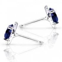 Blue Sapphire and Diamond Stud Earrings in 14k White Gold (1.50ct)