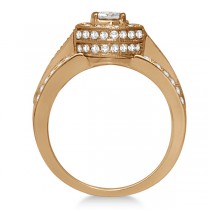 Halo Diamond Engagement Ring & Band Bridal Set 14K Rose Gold 1.27ct