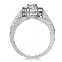 Halo Diamond Engagement Ring & Band Bridal Set 14K White Gold 1.27ct