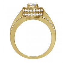 Halo Diamond Engagement Ring & Band Bridal Set 14K Yellow Gold 1.27ct