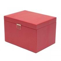 WOLF Palermo Large Jewelry Box in Coral Leather w/ 15 Compartments