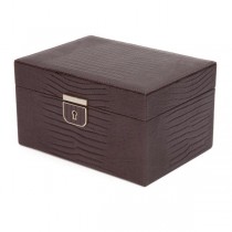 WOLF Palermo Small Jewelry Box in Brown Leather w/ 4 Compartments