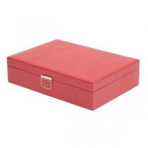 WOLF Palermo Medium Jewelry Box in Coral Leather w/ 6 Compartments