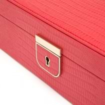 WOLF Palermo Medium Jewelry Box in Coral Leather w/ 6 Compartments
