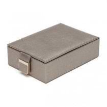 WOLF Designs Travel Jewelry Box in Pewter Leather w/ 2 Compartments