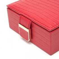 WOLF Designs Travel Jewelry Box in Coral Leather w/ 2 Compartments