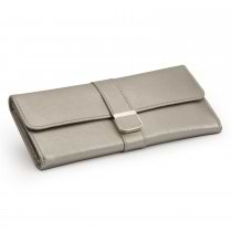 WOLF Palermo Jewelry Roll Box in Pewter Leather w/ 2 Compartments