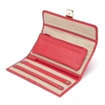 WOLF Palermo Jewelry Roll Box in Coral Leather w/ 2 Compartments