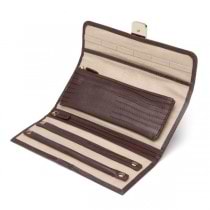 WOLF Palermo Jewelry Roll Box in Brown Leather w/ 2 Compartments