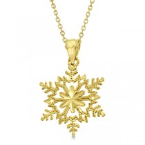Solid Gold Snowflake Pendant Necklace 14K Yellow Gold