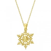 Solid Gold Snowflake Pendant Necklace 14K Yellow Gold