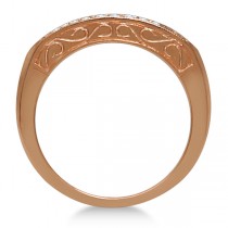 Diamond Halo Engagement Ring & Band Bridal Set 14K Rose Gold 0.53ct