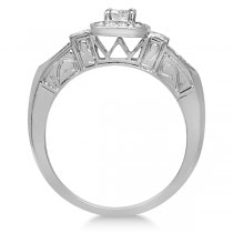 Diamond Halo Engagement Ring & Band Bridal Set 14K White Gold 0.53ct