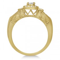 Diamond Halo Engagement Ring & Band Bridal Set 14K Y. Gold 0.53ct